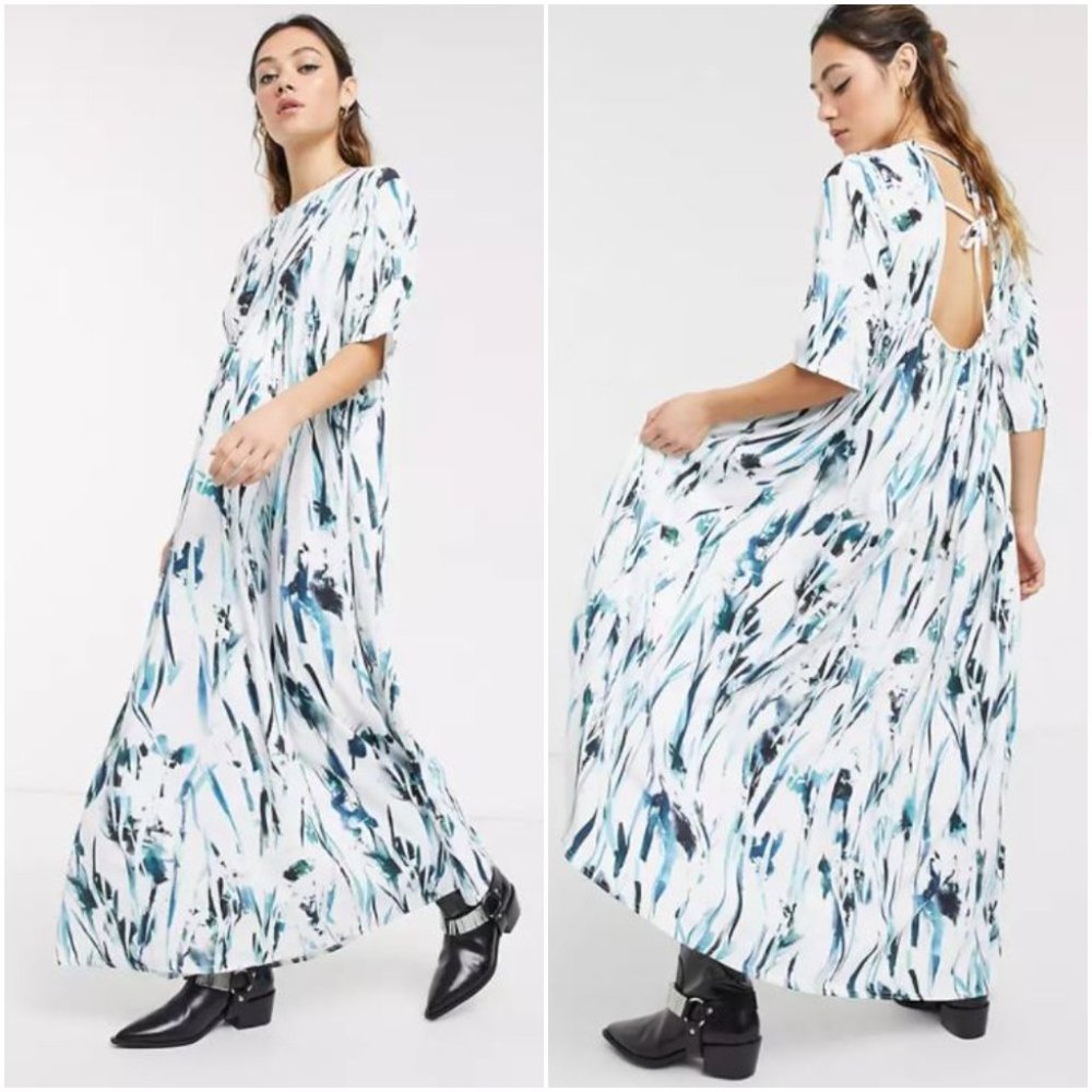 ASOS Another Reason Smock Brush Stroke Maxi Dress